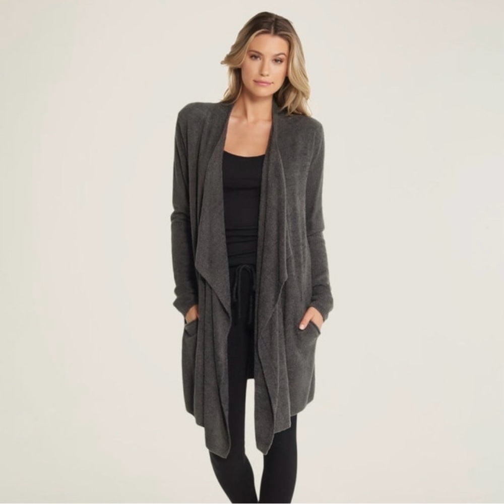 Barefoot Dreams Cozychic Lite Island Wrap Cardigan Sweater Gray Small Medium